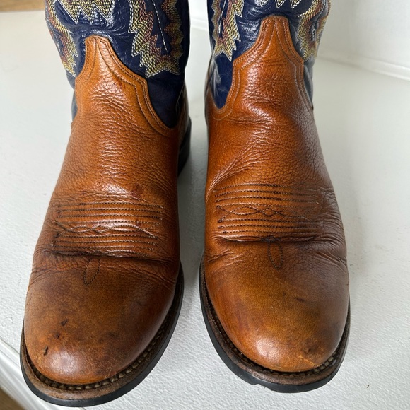 Ariat Two-Tone Western Cowboy Boots Women’s 8.5B – Brown & Navy Leather - Picture 3 of 8